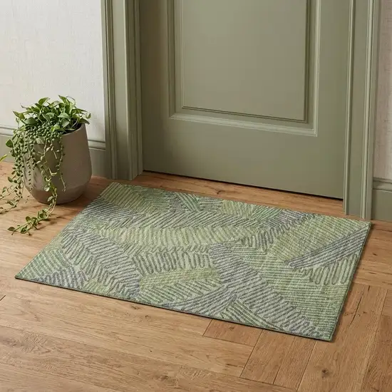 Green And Gray Botanical Leaves Washable Area Rug With UV Protection Photo 1