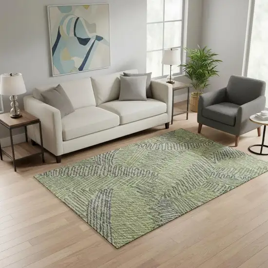 Green And Gray Botanical Leaves Washable Area Rug With UV Protection Photo 1