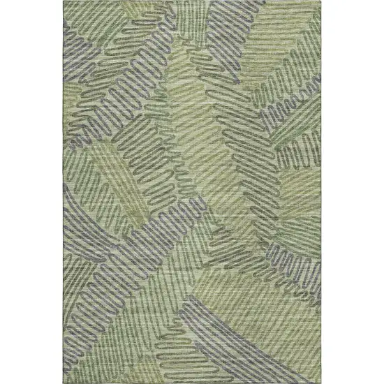 Green And Gray Botanical Leaves Washable Area Rug With UV Protection Photo 2