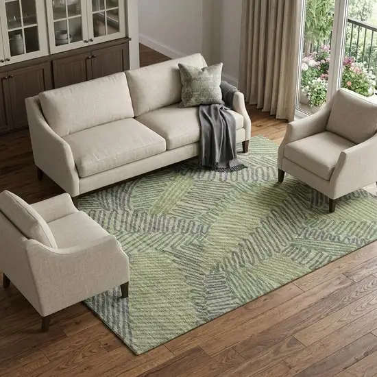 Green And Gray Botanical Leaves Washable Area Rug With UV Protection Photo 1