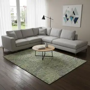 Photo of Green And Gray Botanical Leaves Washable Area Rug With UV Protection