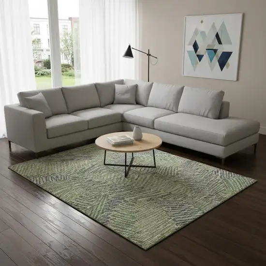 Green And Gray Botanical Leaves Washable Area Rug With UV Protection Photo 1