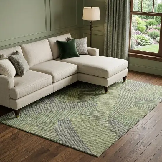 Green And Gray Botanical Leaves Washable Area Rug With UV Protection Photo 1