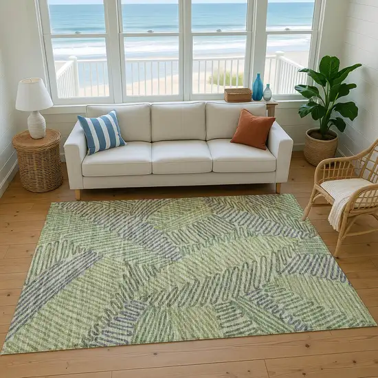 Green And Gray Botanical Leaves Washable Area Rug With UV Protection Photo 5