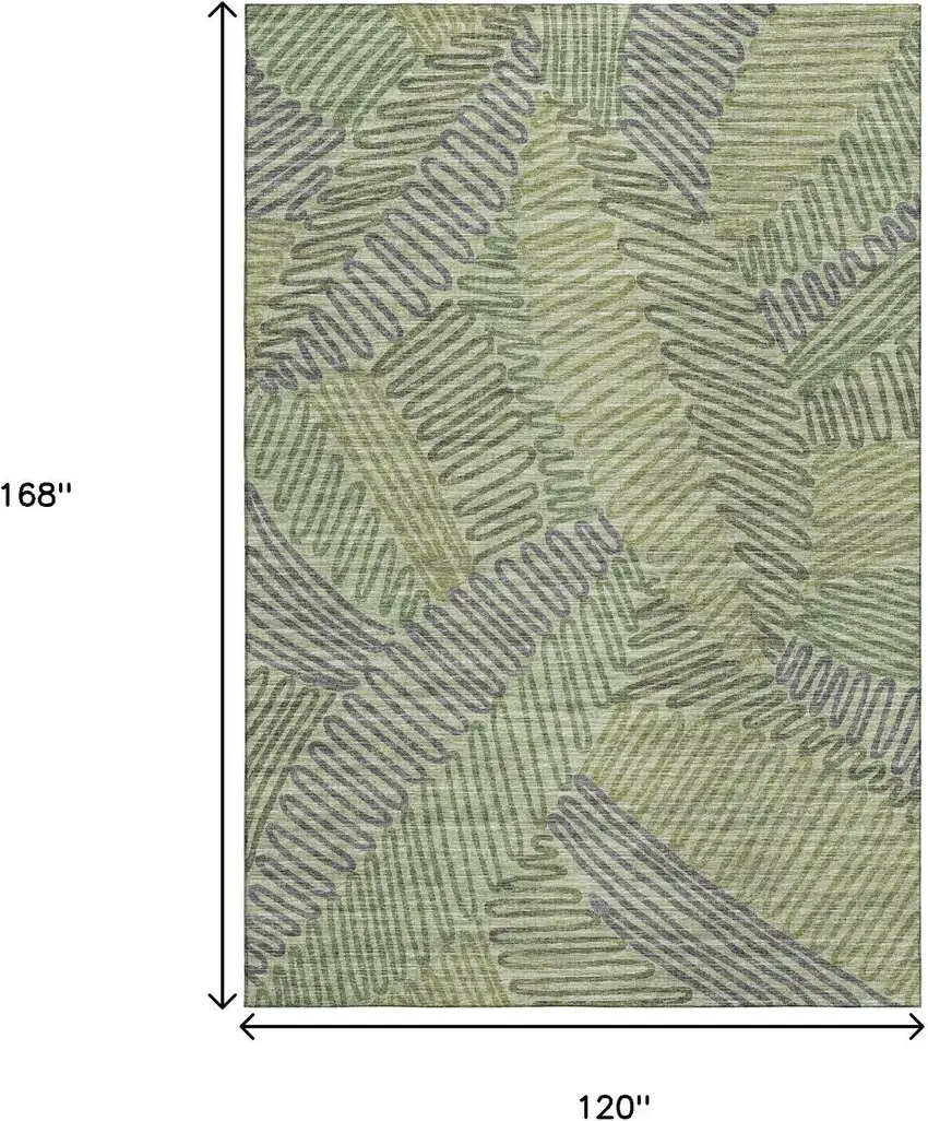 Green And Gray Botanical Leaves Washable Area Rug With UV Protection Photo 3