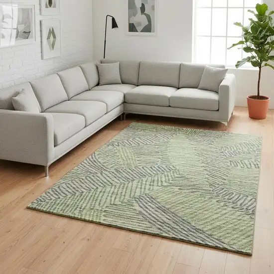 Green And Gray Botanical Leaves Washable Area Rug With UV Protection Photo 1