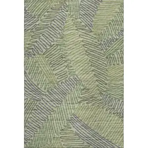 Photo of Green And Gray Botanical Leaves Washable Area Rug With UV Protection