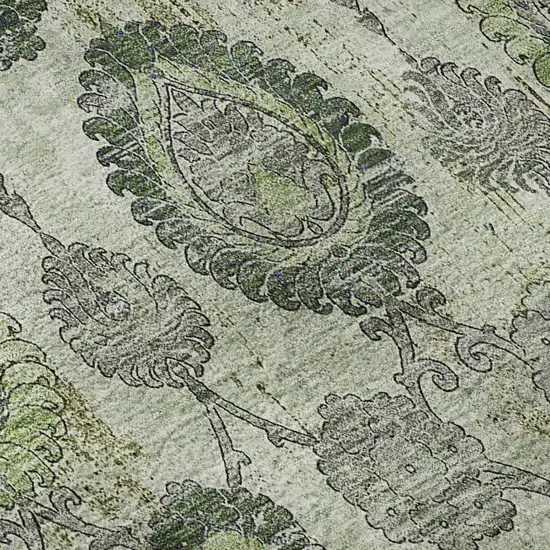 Green And Gray Damask Washable Area Rug With UV Protection Photo 9