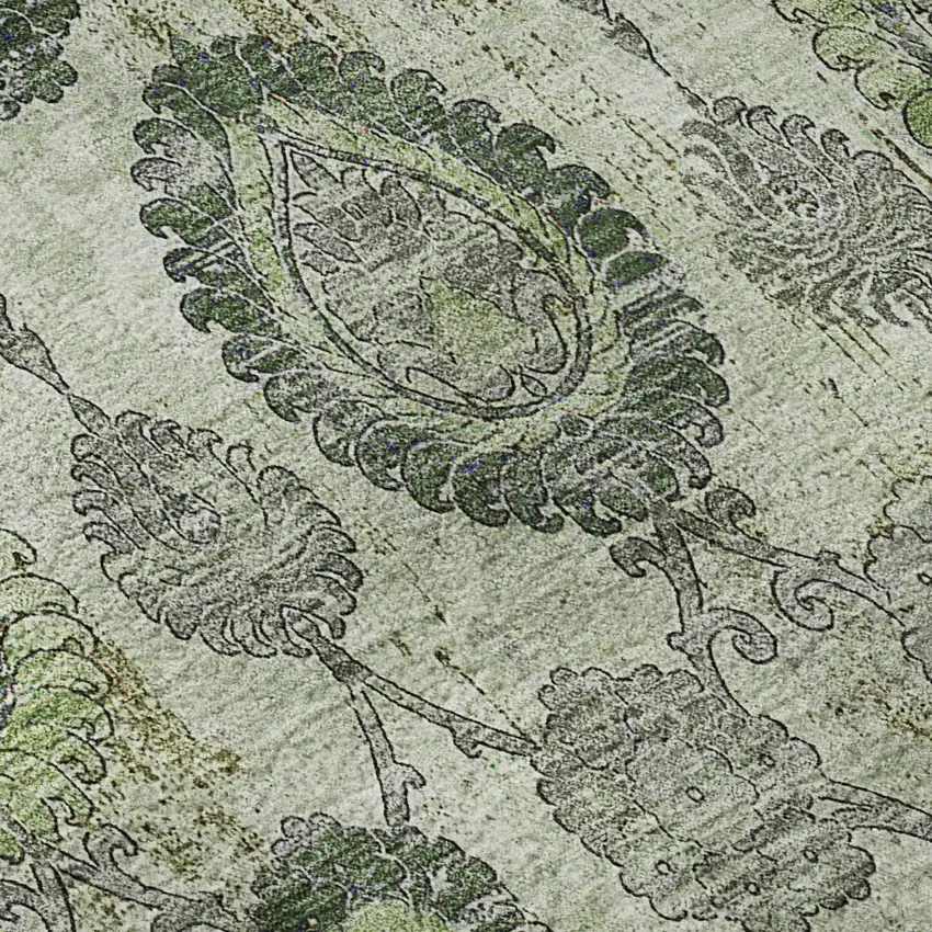 Green And Gray Damask Washable Area Rug With UV Protection Photo 9