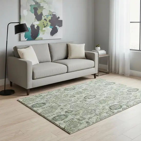 Green And Gray Damask Washable Area Rug With UV Protection Photo 2