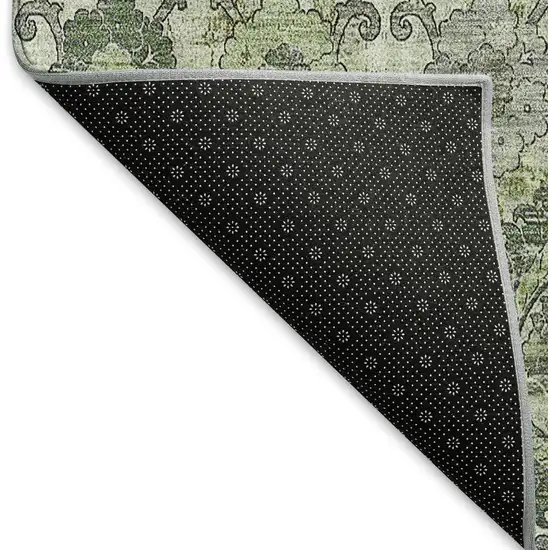 Green And Gray Damask Washable Area Rug With UV Protection Photo 7