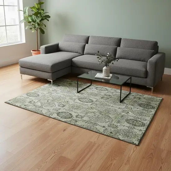 Green And Gray Damask Washable Area Rug With UV Protection Photo 2