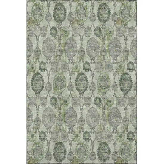 Green And Gray Damask Washable Area Rug With UV Protection Photo 4
