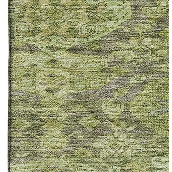 Green And Gray Damask Washable Area Rug With UV Protection Photo 2