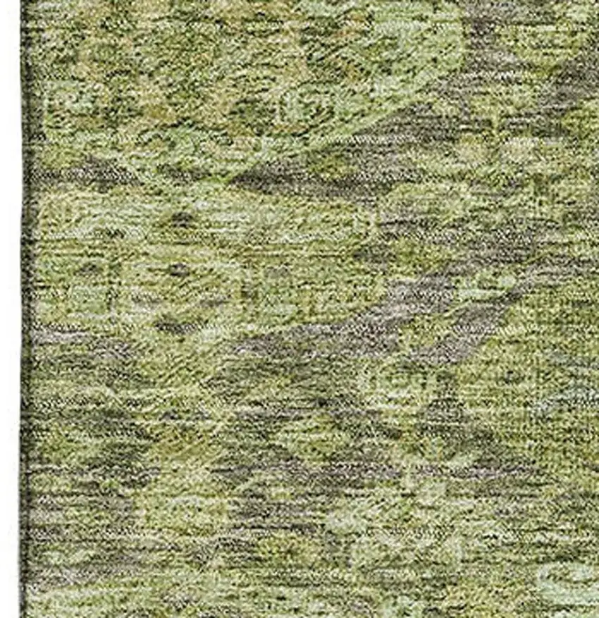Green And Gray Damask Washable Area Rug With UV Protection Photo 2