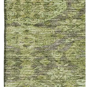 Photo of Green And Gray Damask Washable Area Rug With UV Protection