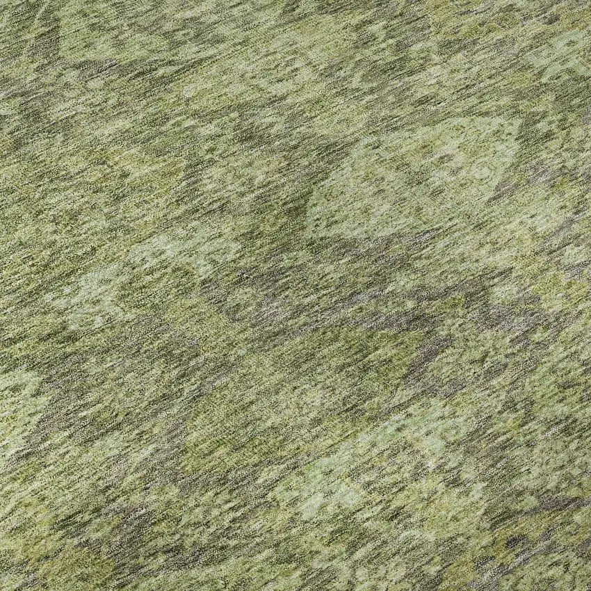 Green And Gray Damask Washable Area Rug With UV Protection Photo 9