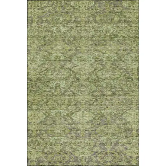 Green And Gray Damask Washable Area Rug With UV Protection Photo 1