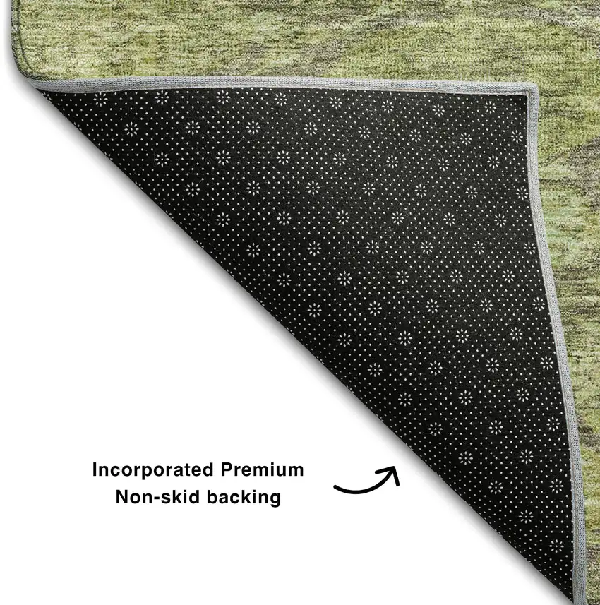 Green And Gray Damask Washable Area Rug With UV Protection Photo 6