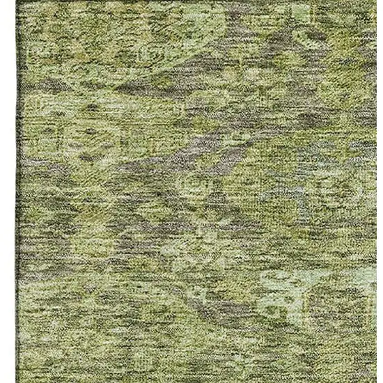 Green And Gray Damask Washable Area Rug With UV Protection Photo 3