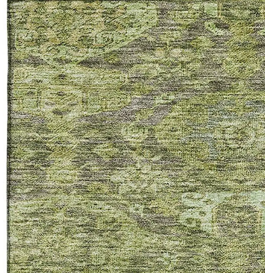 Green And Gray Damask Washable Area Rug With UV Protection Photo 3
