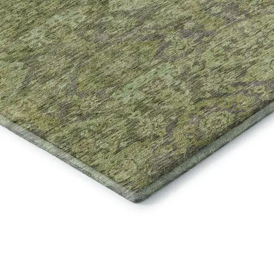 Green And Gray Damask Washable Area Rug With UV Protection Photo 7