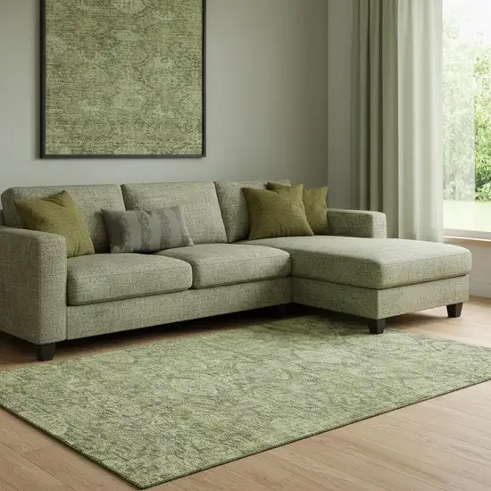 Green And Gray Damask Washable Area Rug With UV Protection Photo 2