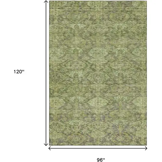 Green And Gray Damask Washable Area Rug With UV Protection Photo 6