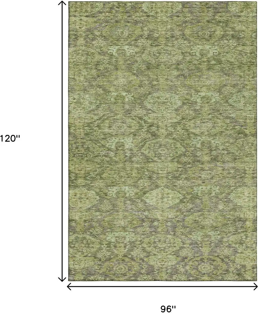 Green And Gray Damask Washable Area Rug With UV Protection Photo 6