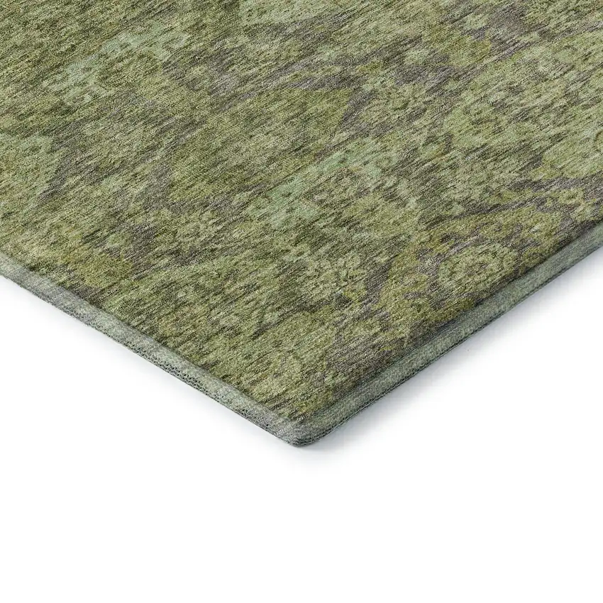 Green And Gray Damask Washable Area Rug With UV Protection Photo 7