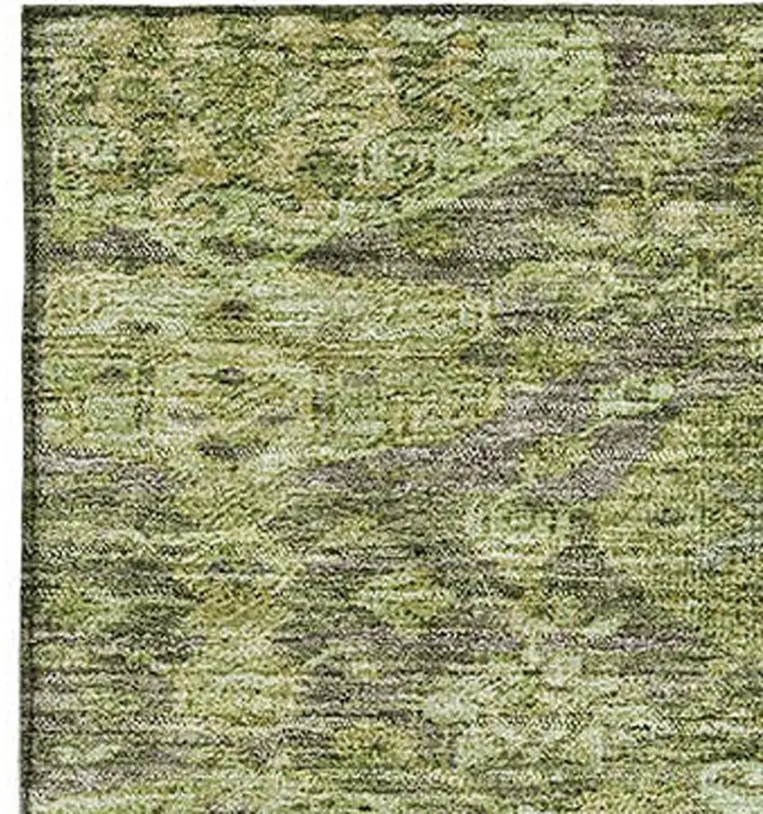 Green And Gray Damask Washable Area Rug With UV Protection Photo 2