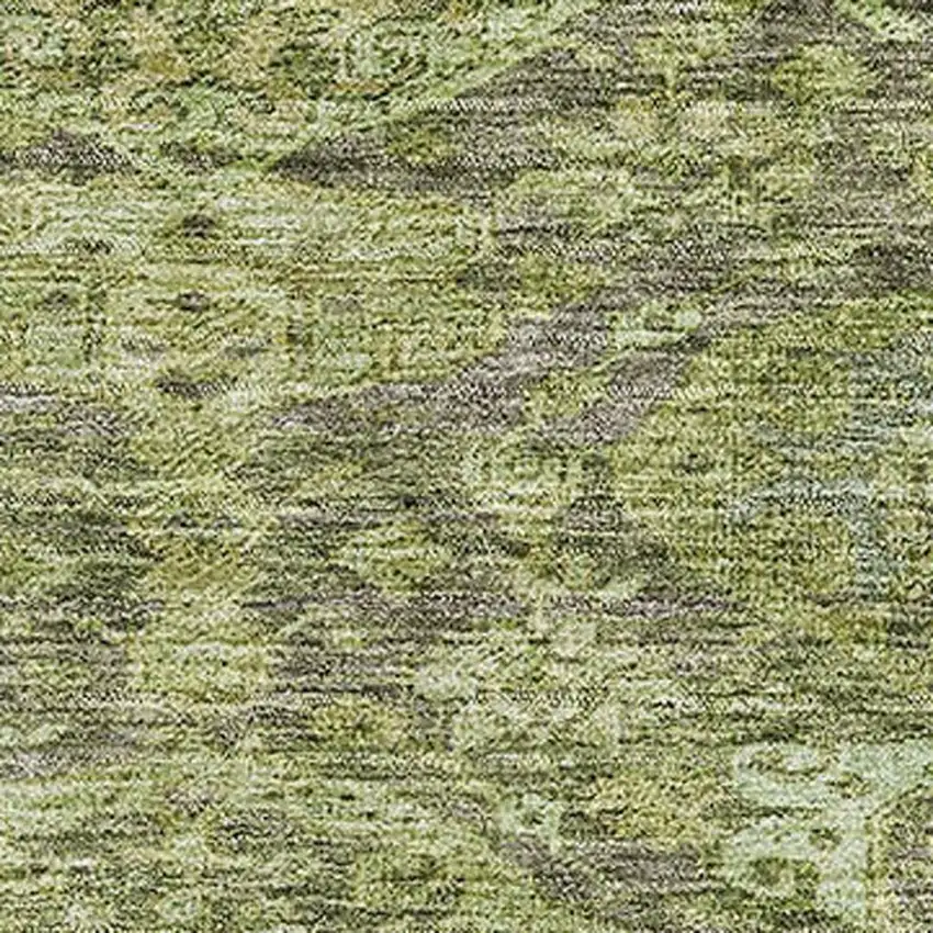 Green And Gray Damask Washable Area Rug With UV Protection Photo 2