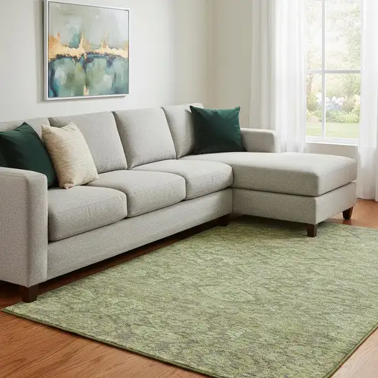 Green And Gray Damask Washable Area Rug With UV Protection Photo 2