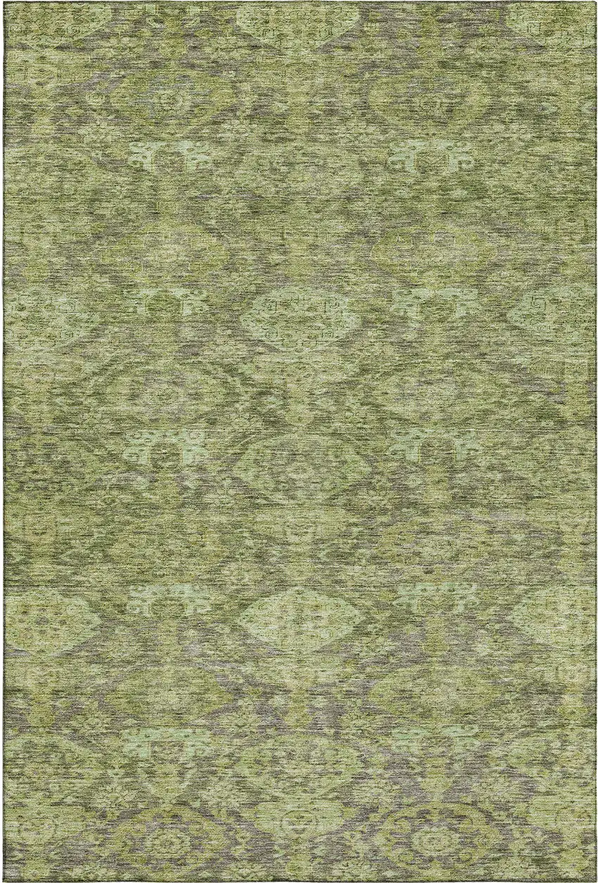 Green And Gray Damask Washable Area Rug With UV Protection Photo 1