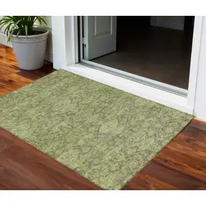 Photo of Green And Gray Damask Washable Indoor Outdoor Area Rug