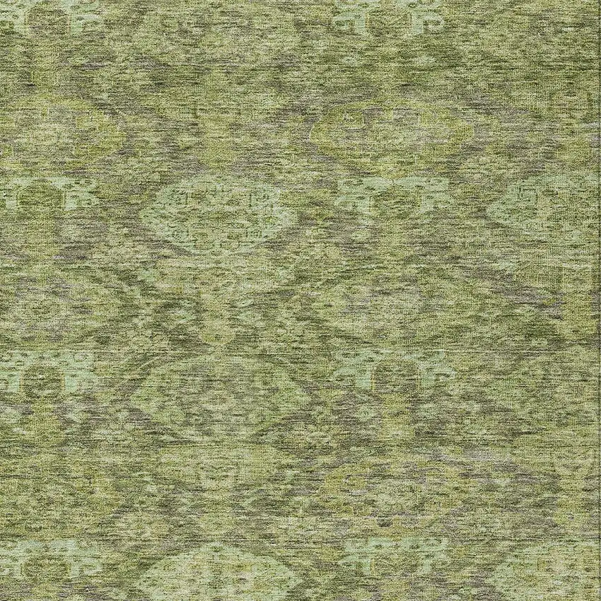 Green And Gray Damask Washable Indoor Outdoor Area Rug Photo 5