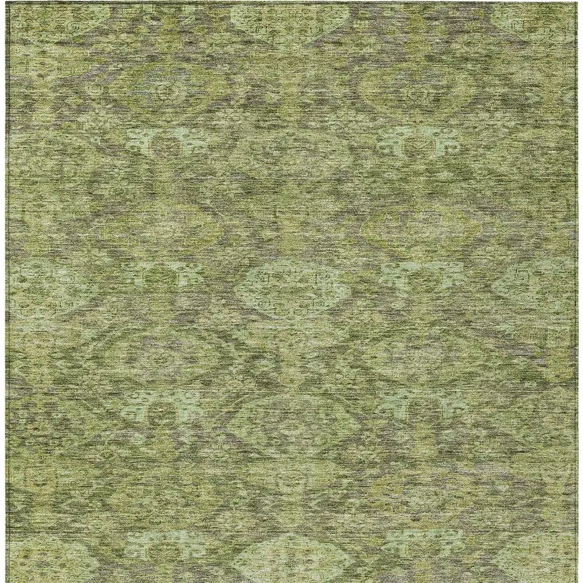 Green And Gray Damask Washable Indoor Outdoor Area Rug Photo 6