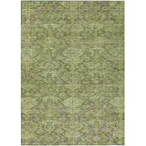 Photo of Green And Gray Damask Washable Indoor Outdoor Area Rug