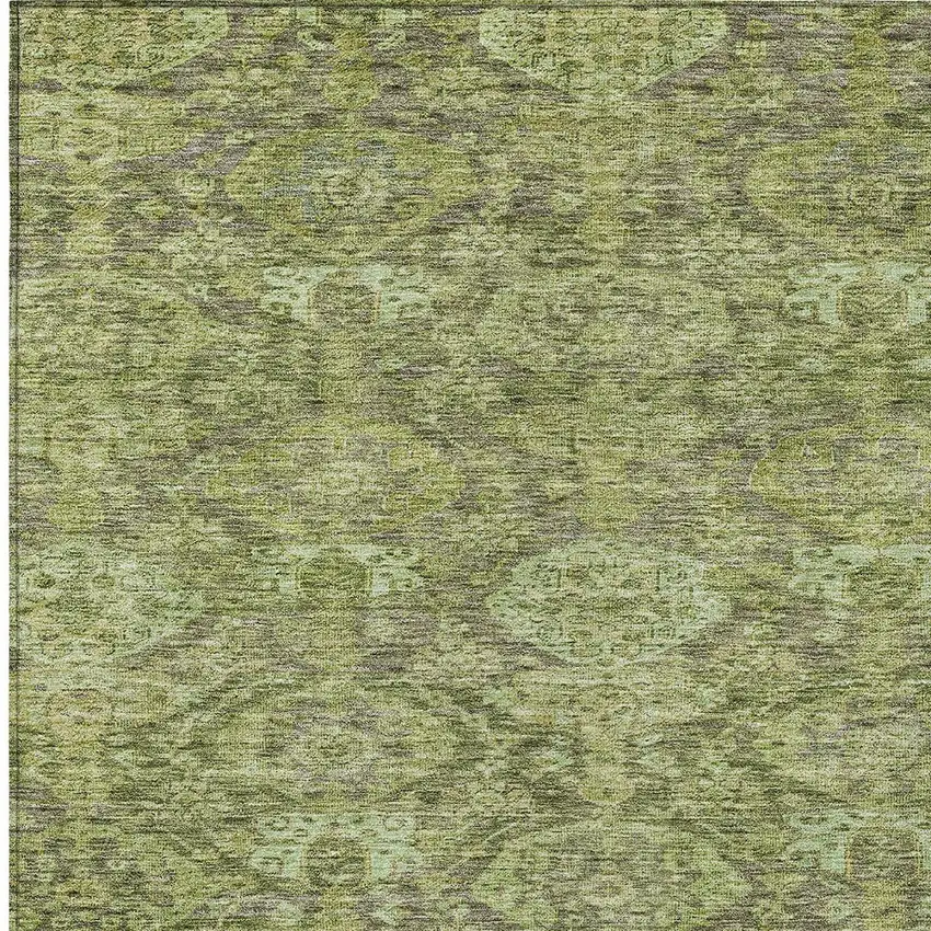 Green And Gray Damask Washable Indoor Outdoor Area Rug Photo 5