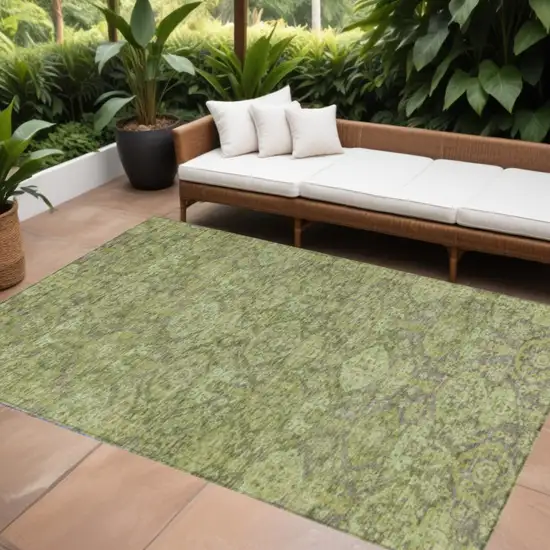 Green And Gray Damask Washable Indoor Outdoor Area Rug Photo 1