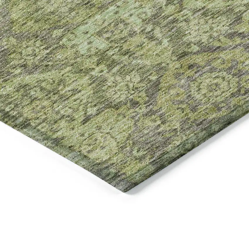 Green And Gray Damask Washable Indoor Outdoor Area Rug Photo 4