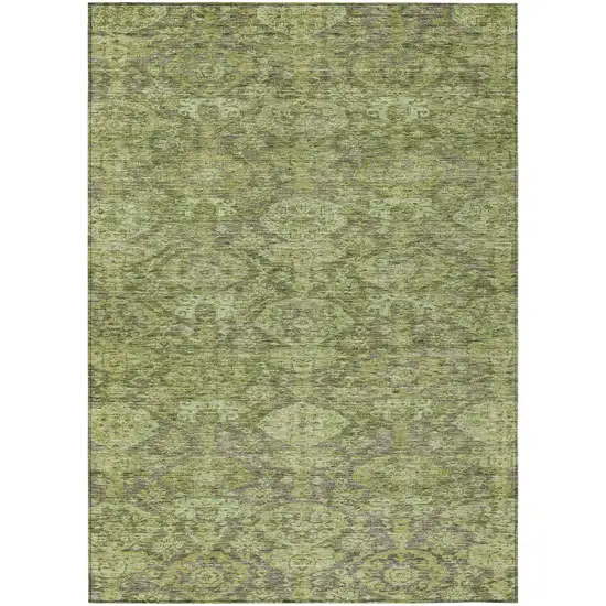 Green And Gray Damask Washable Indoor Outdoor Area Rug Photo 2