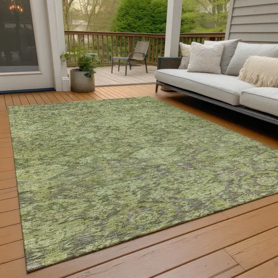 Green And Gray Damask Washable Indoor Outdoor Area Rug Photo 9