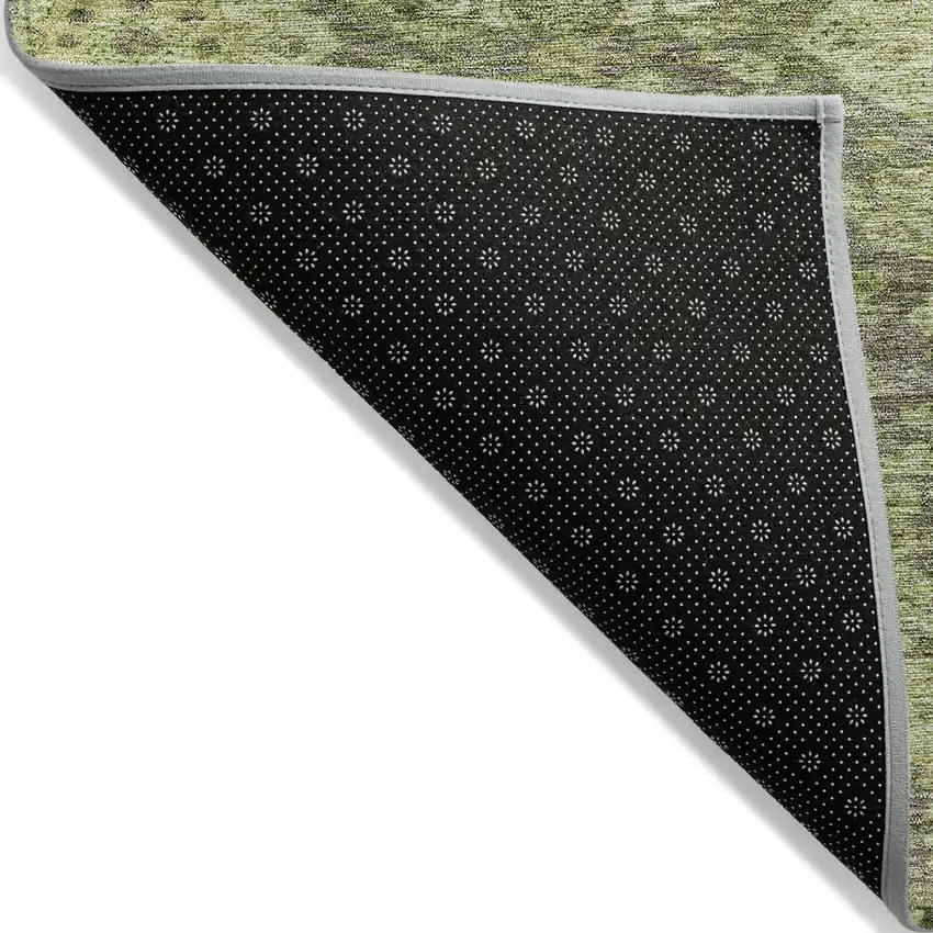 Green And Gray Damask Washable Indoor Outdoor Area Rug Photo 3