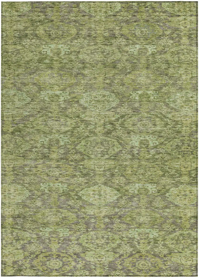 Green And Gray Damask Washable Indoor Outdoor Area Rug Photo 5