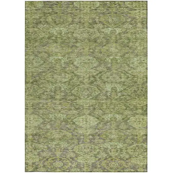 Green And Gray Damask Washable Indoor Outdoor Area Rug Photo 5