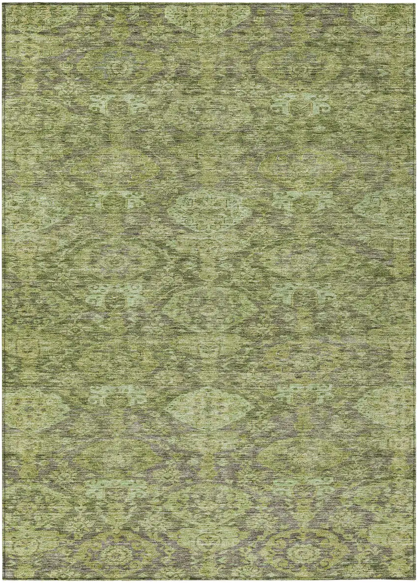 Green And Gray Damask Washable Indoor Outdoor Area Rug Photo 2
