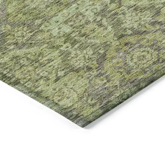 Green And Gray Damask Washable Indoor Outdoor Area Rug Photo 4