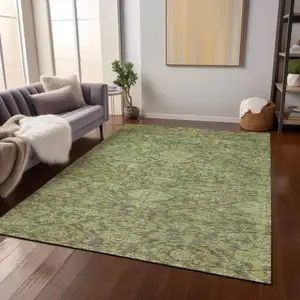 Photo of Green And Gray Damask Washable Indoor Outdoor Area Rug