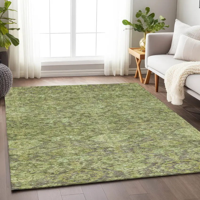 Green And Gray Damask Washable Indoor Outdoor Area Rug Photo 7